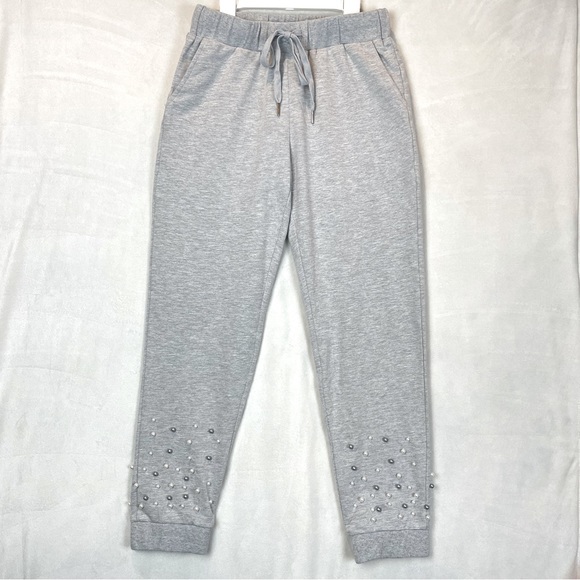 Vocal Heather Grey Joggers Sweatpants Pearl Ankle Cozy Dressy Stretchy Small - Picture 2 of 15